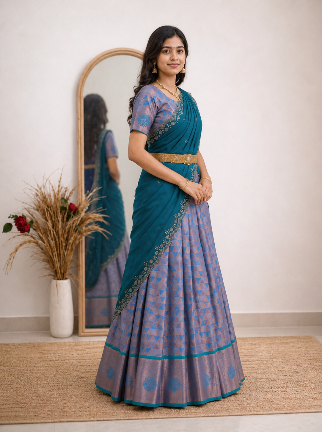 Trendy Ethnic Half Saree with Elegant Rich Border Design