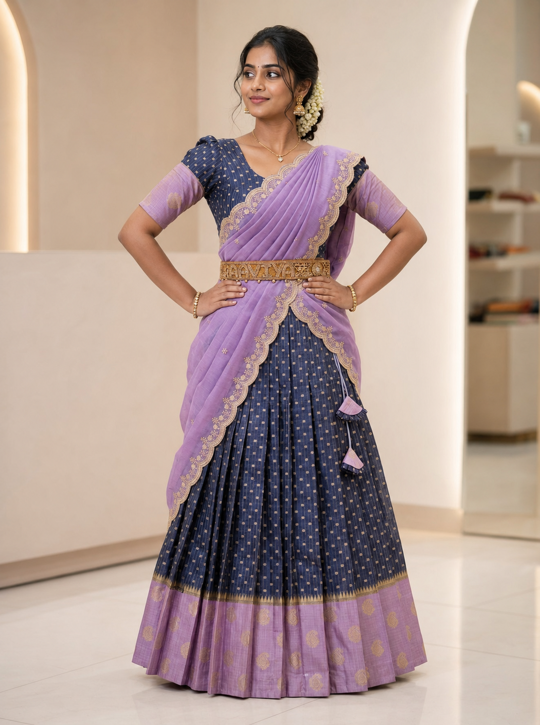 Festive Wear Silk Blend Occasion Wear Half Saree for Girls