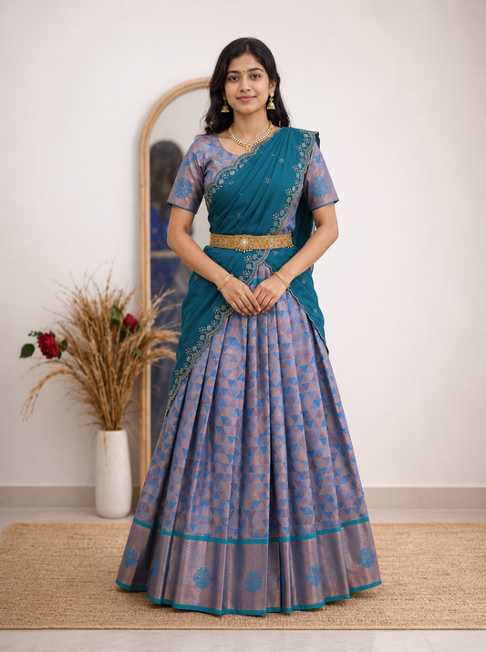 Trendy Ethnic Half Saree with Elegant Rich Border Design