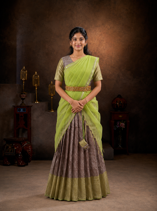 Elegant Self Design Half Saree with Zari Border