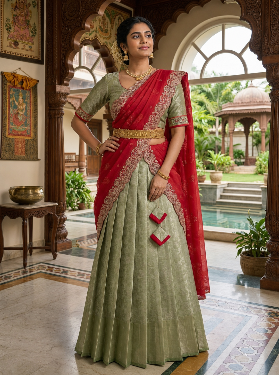 Traditional Embroidered Half Saree for Women