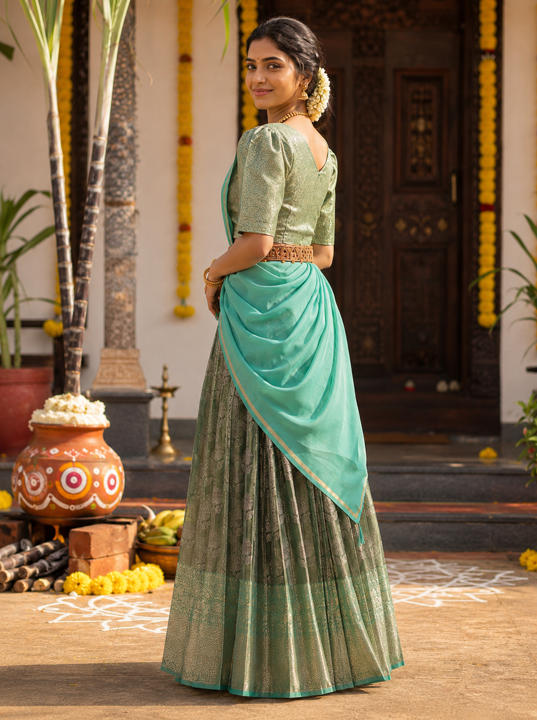 Teal Green & Aqua Blue Premium Traditional Half Saree