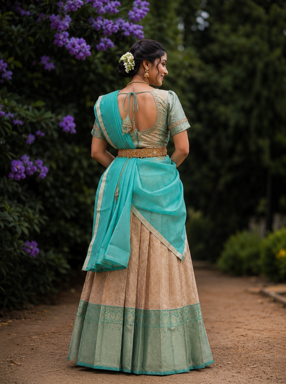 Gold & Cream Traditional Half Saree with Rich Ethnic Charm