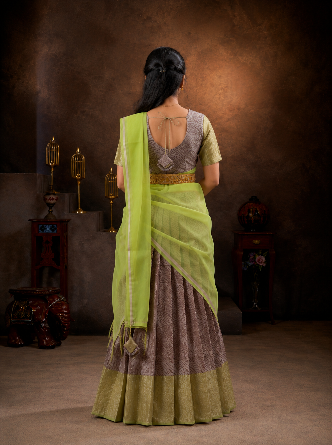 Elegant Self Design Half Saree with Zari Border