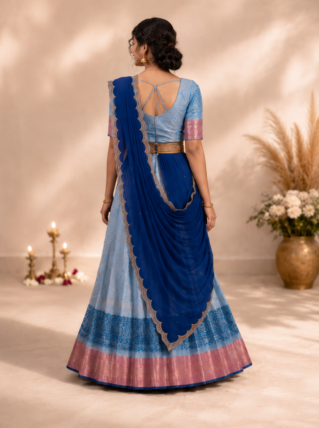 Royal Blue Traditional Half Saree with Timeless Elegance