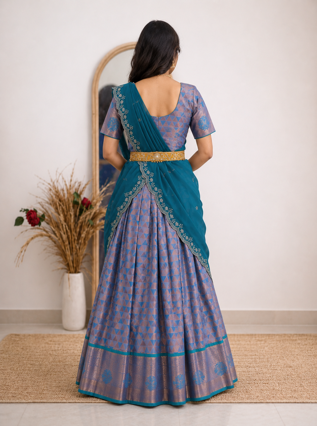Trendy Ethnic Half Saree with Elegant Rich Border Design