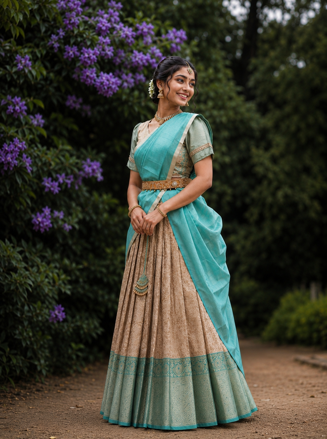 Gold & Cream Traditional Half Saree with Rich Ethnic Charm