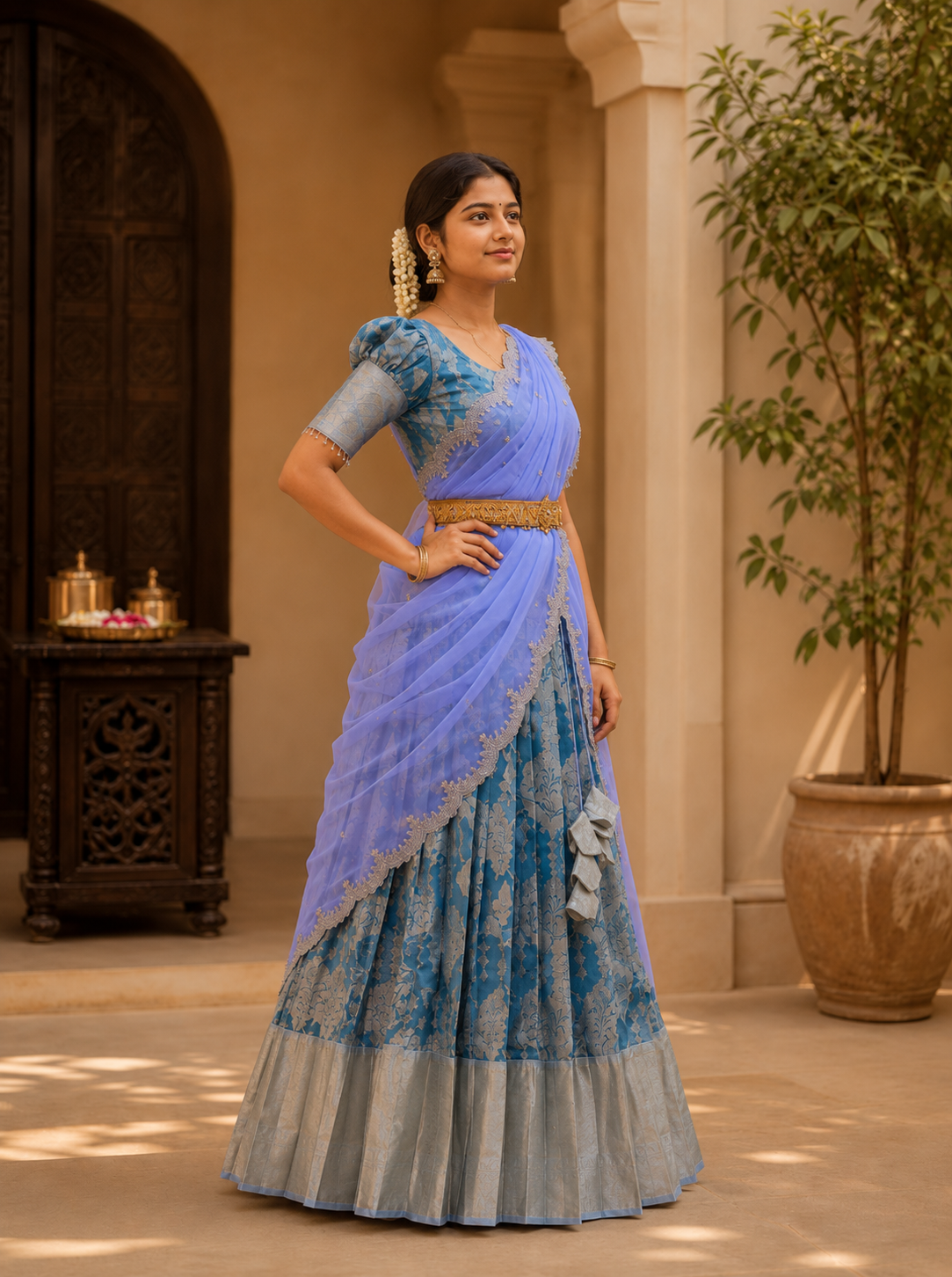 Stylish Pastel Half Saree for Engagement & Party Wear