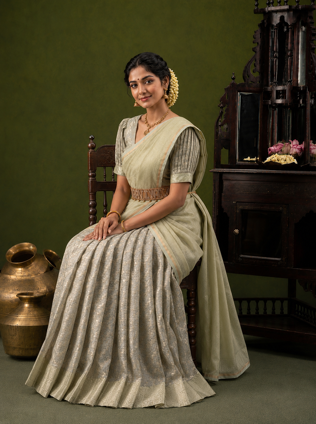 Elegant Ivory & Silver Occasion Wear Traditional Half Saree
