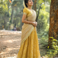 Mustard Yellow & Cream Traditional Half Saree