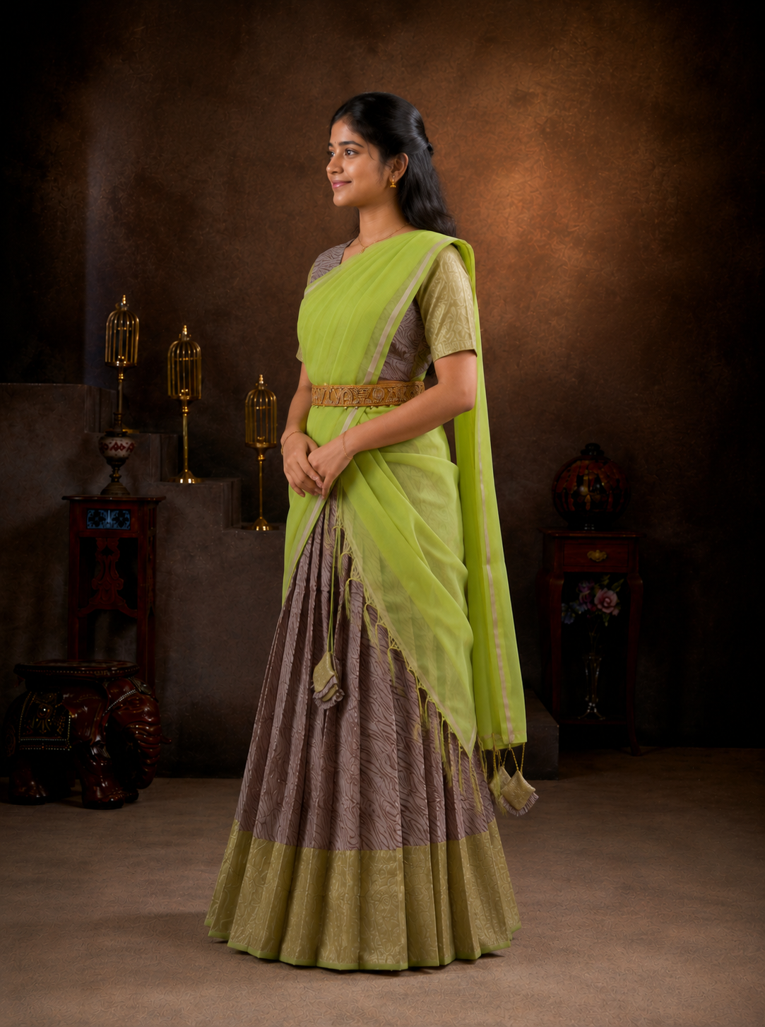 Elegant Self Design Half Saree with Zari Border