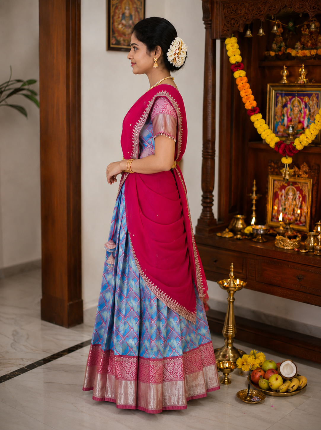 Royal Sky Blue & Pink Premium Traditional Half Saree