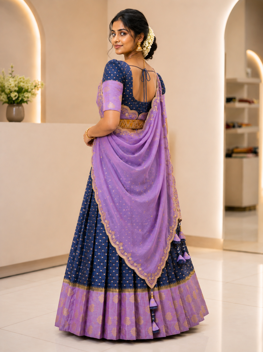Festive Wear Silk Blend Occasion Wear Half Saree for Girls