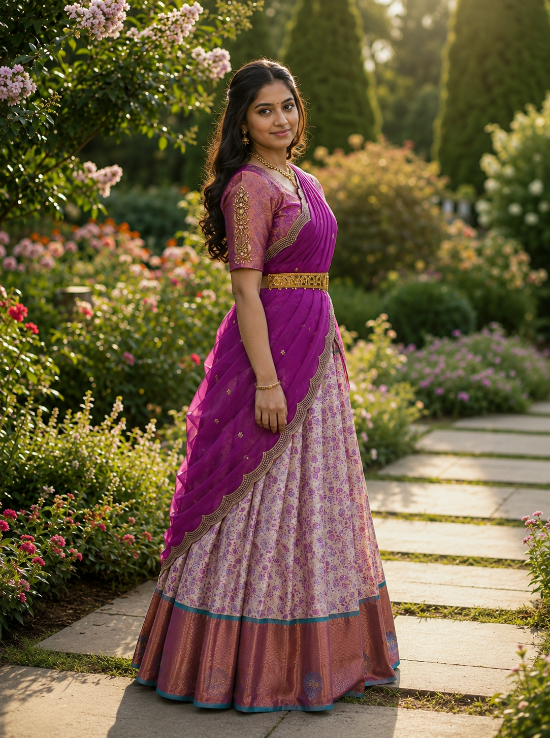 Bridal Style South Indian Half Saree