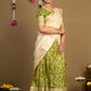 Olive Green and Cream Half Saree with woven skirt