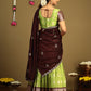 Traditional green pattu half saree with maroon dupatta