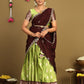 Green and maroon silk half saree for women