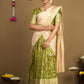 Olive Green and Cream Half Saree with woven skirt