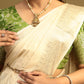 Premium Olive Green Half Saree featuring cream tissue dupatta.