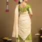 Premium Olive Green Half Saree featuring cream tissue dupatta.
