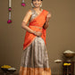 Orange & Grey Wedding and Festival Wear Half Saree
