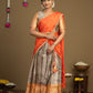 Orange & Grey Rangoli Fabric Half Saree Front View
