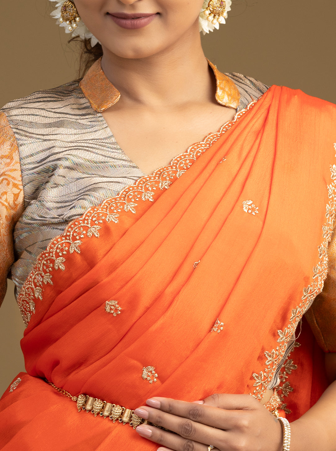 Grey Printed Lehenga and Designer Blouse Detail