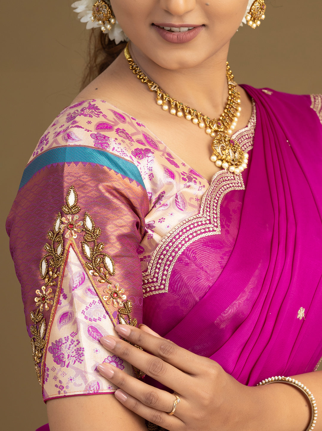 Side View of Magenta Pink Traditional Half Saree