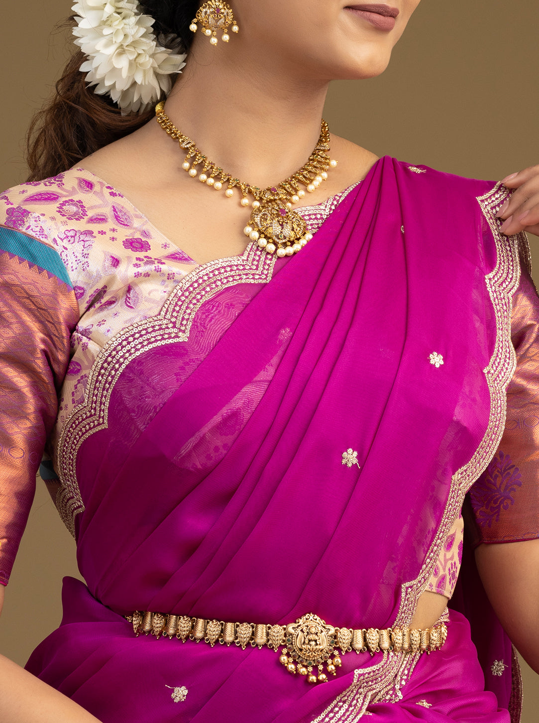 Close-up of Magenta Pink Dupatta with Designer Border