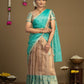 Teal and beige silk half saree for women