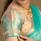 Designer teal silk half saree with woven skirt