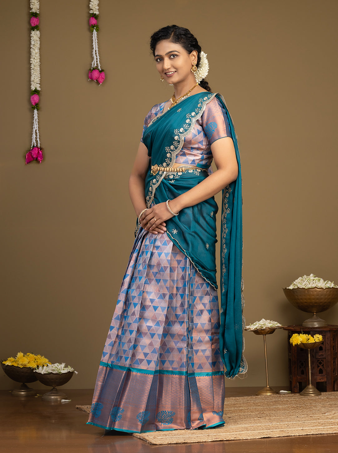Teal Blue Dupatta with Designer Border