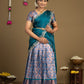 Teal Blue Rangoli Fabric Half Saree 