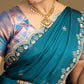Close-up of Teal Blue Dupatta with Designer Border
