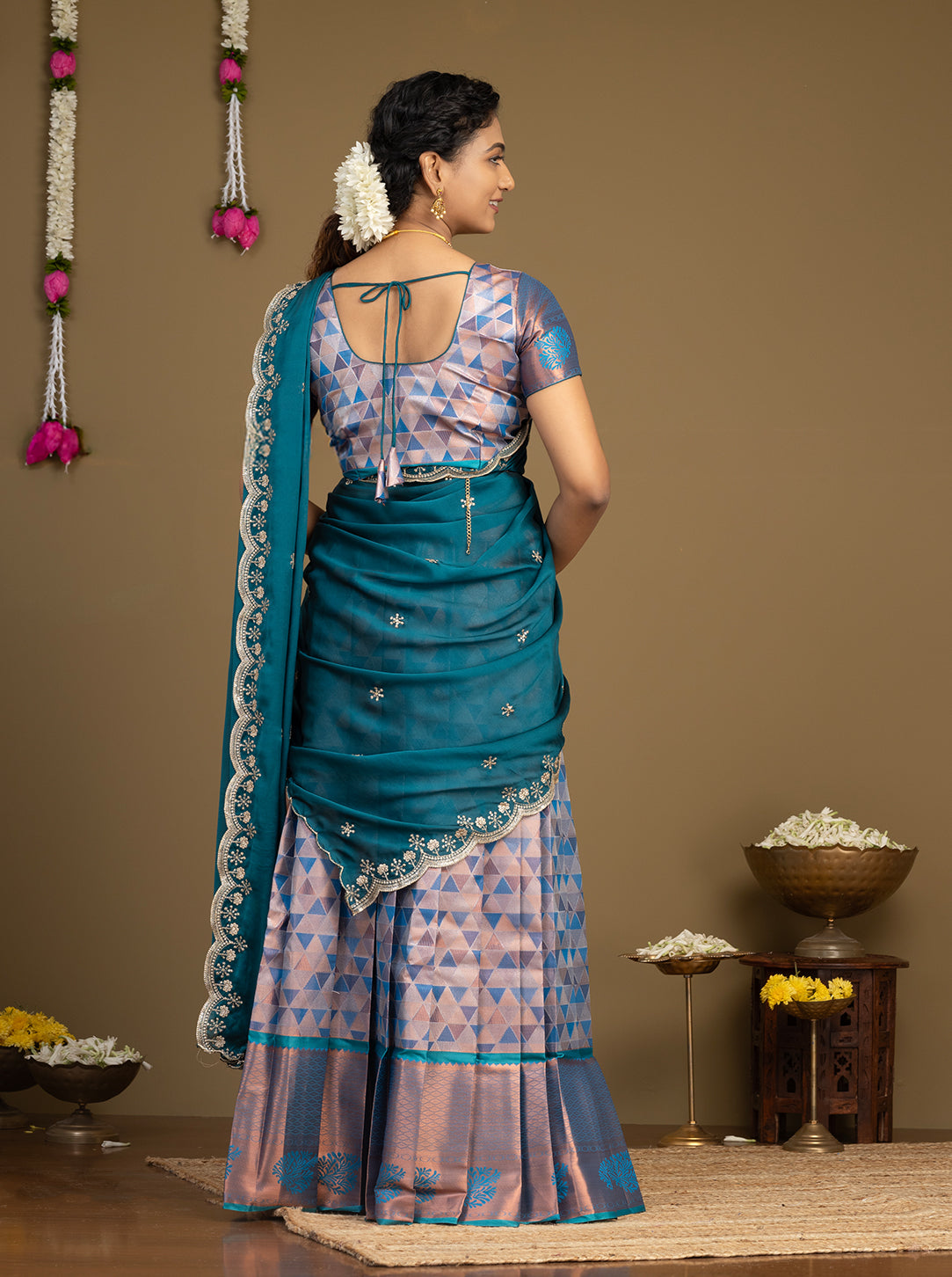 Wedding & Festival Wear Teal Blue Half Saree for Women