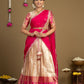 Cream and pink silk half saree for women