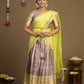 Lime Green & Grey Rangoli Fabric Half Saree Front View