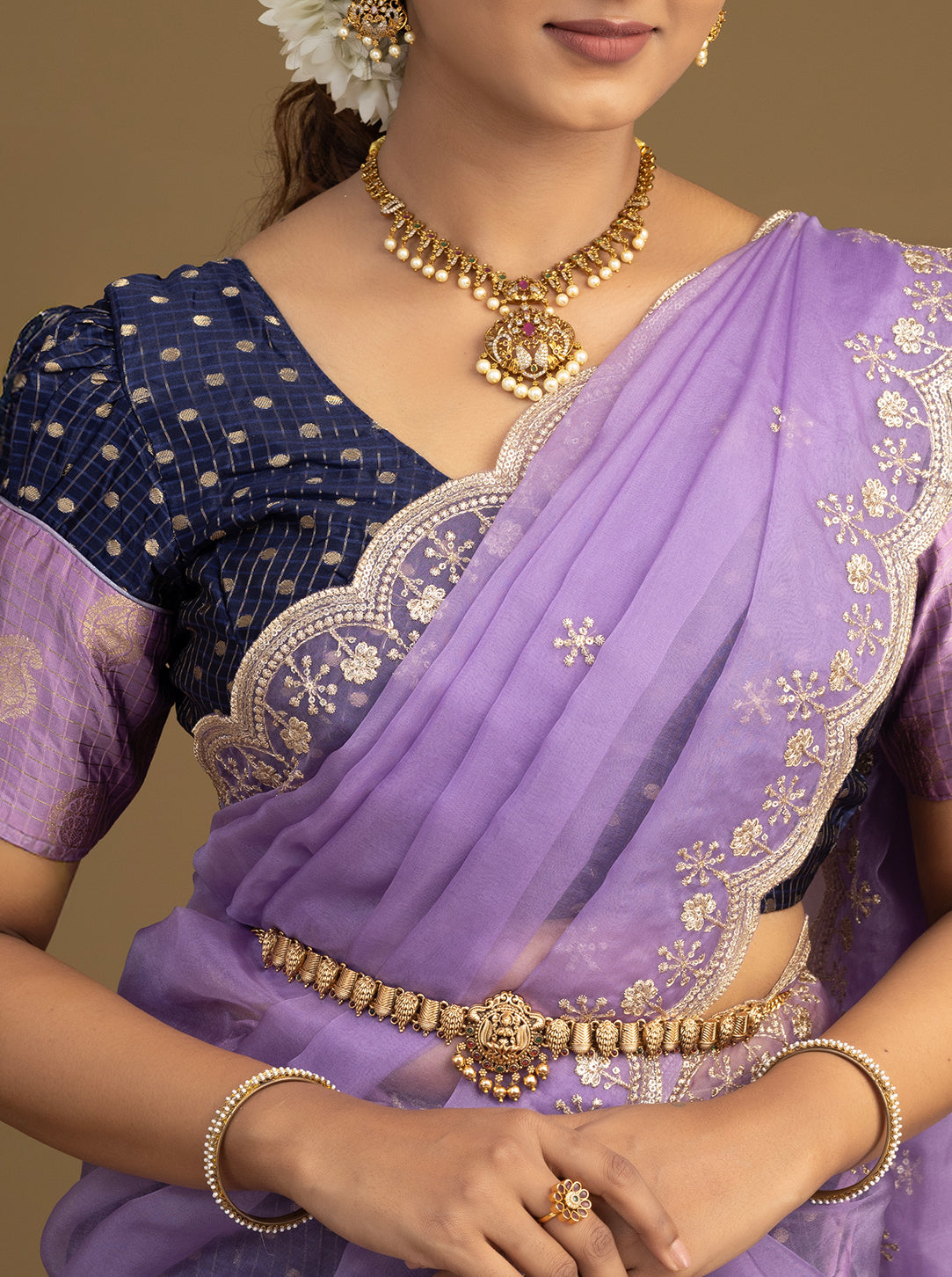 Elegant silk half saree with zari border