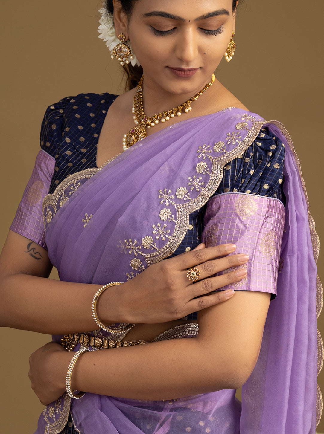 Traditional blue and lavender half saree