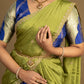 Close-up of Royal Blue Blouse and Olive Green Dupatta