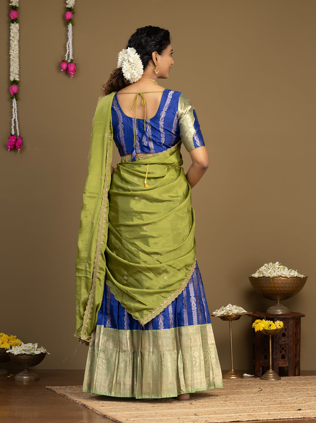 Wedding & Festival Wear Olive Green Half Saree for Women