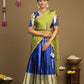 Olive Green & Royal Blue Half Saree Front View
