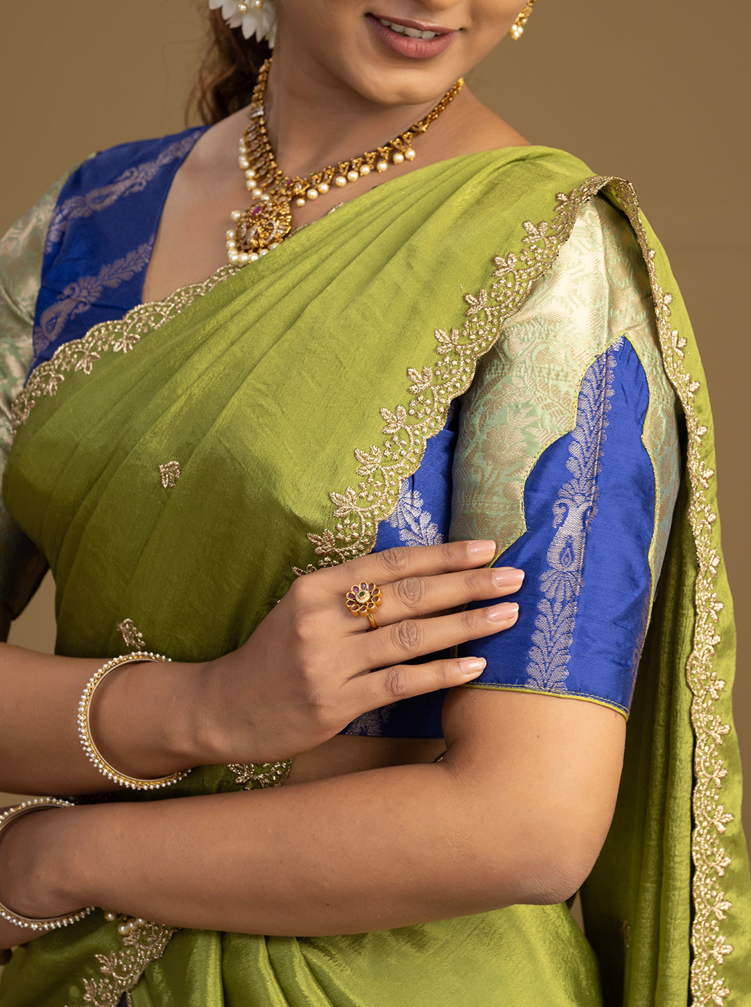 Olive Green Designer Half Saree