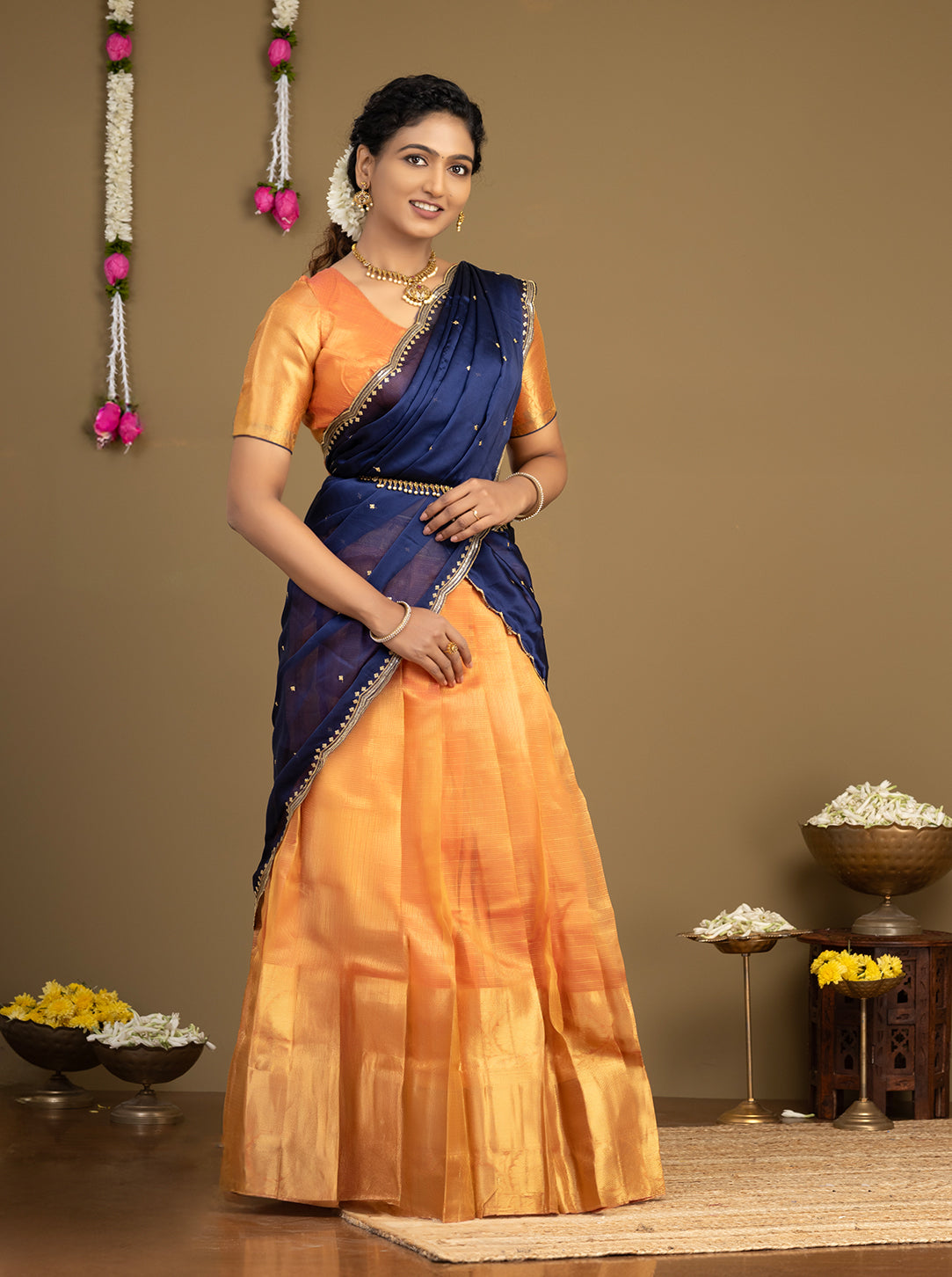 Mustard Yellow Traditional Half Saree