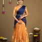Mustard Yellow & Navy Blue Half Saree Front View