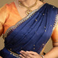 Close-up of Navy Blue Dupatta with Designer Border